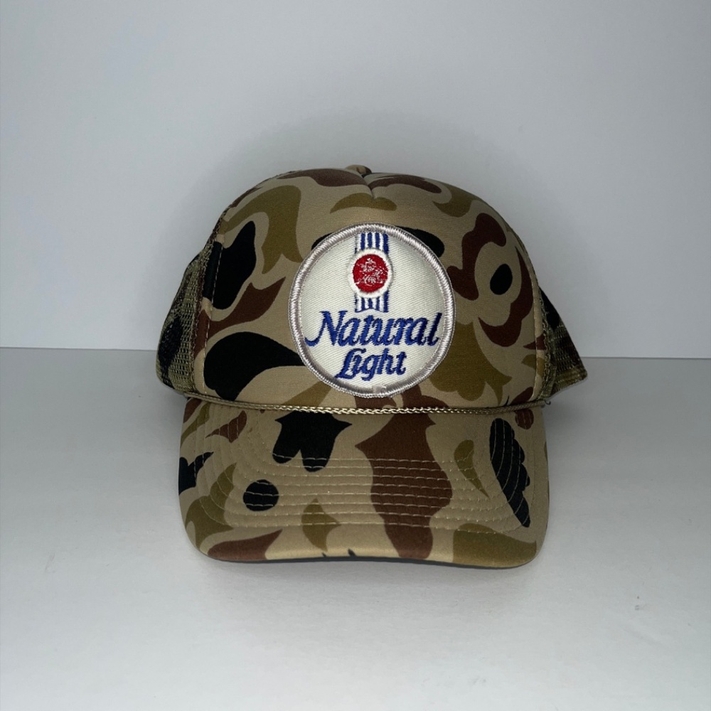 Natural Light Camo Trucker Hat Mesh Snapback Rope Patch Cap